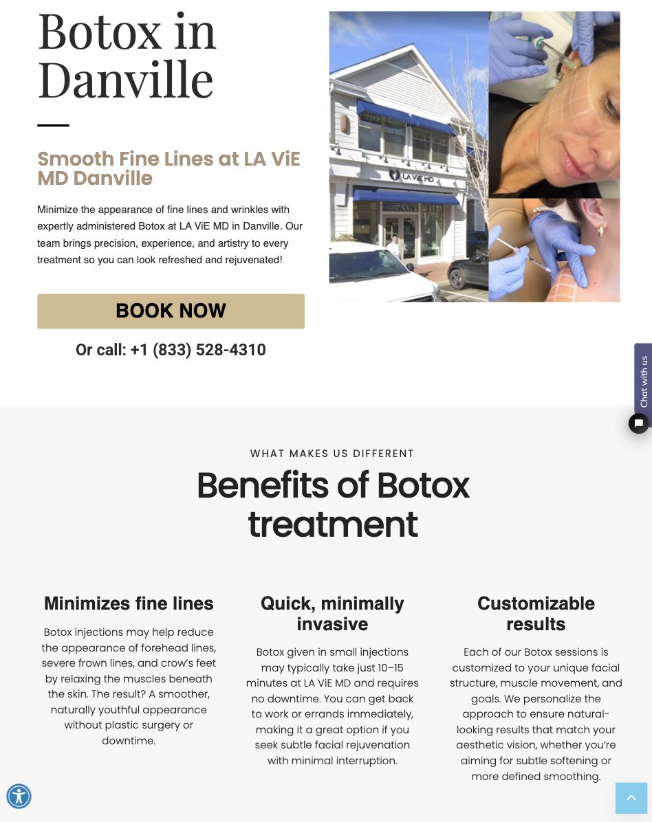 Example of an optimized Botox treatment landing page for local SEO