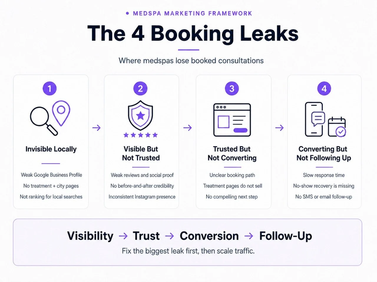 The 4 Booking Leaks framework graphic